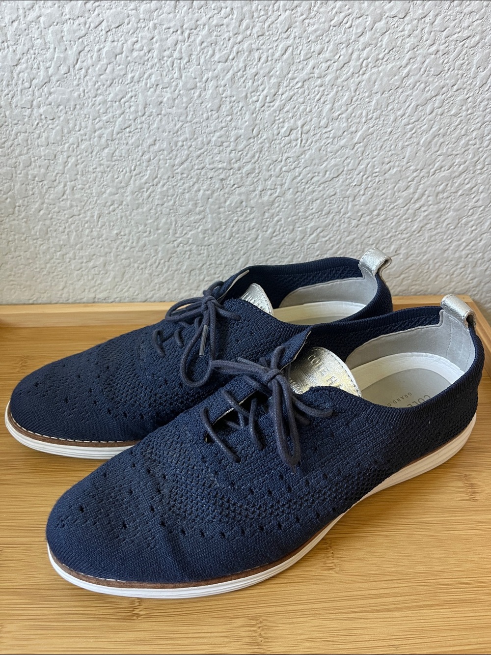 Cole Haan Grand 0S Navy Knit Sneakers with White Trim